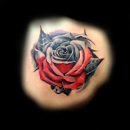 Tattoos - Red and Grey Rose - 133429